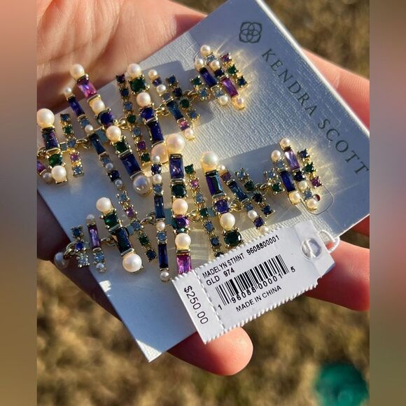 Kendra Scott Gold-Plated Gemstone and Pearl Earrings - Picture 7 of 7